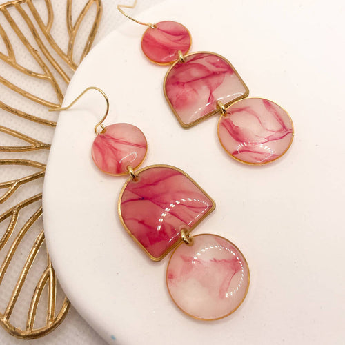 Pink Elegant Ease Gold Earrings